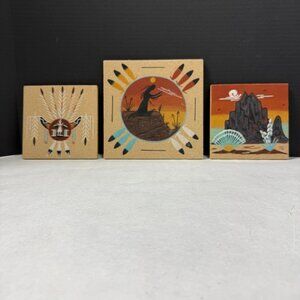 Vintage Sand Paintings Southwestern Wall Décor By Lyn Elwood Lot Of 3